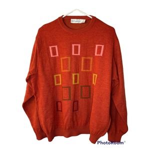 St Croix Knits Reversable Lightweight Wool Geometric Pullover crew neck orange